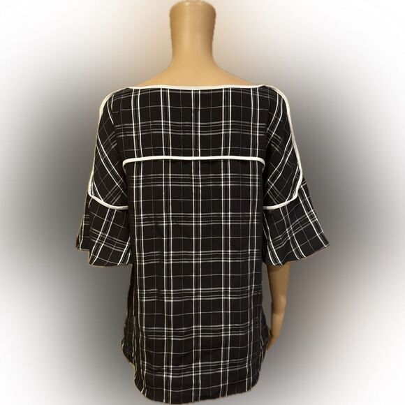 Calvin Klein Black and White Plaid Quarter Sleeve Top sz SP - Picture 5 of 6